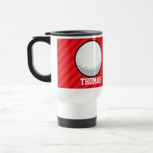 Golf Ball; Scarlet Red Stripes Travel Mug