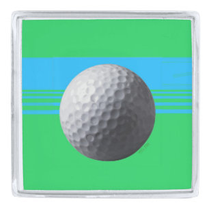 Golf Ball silver large square lapel pin