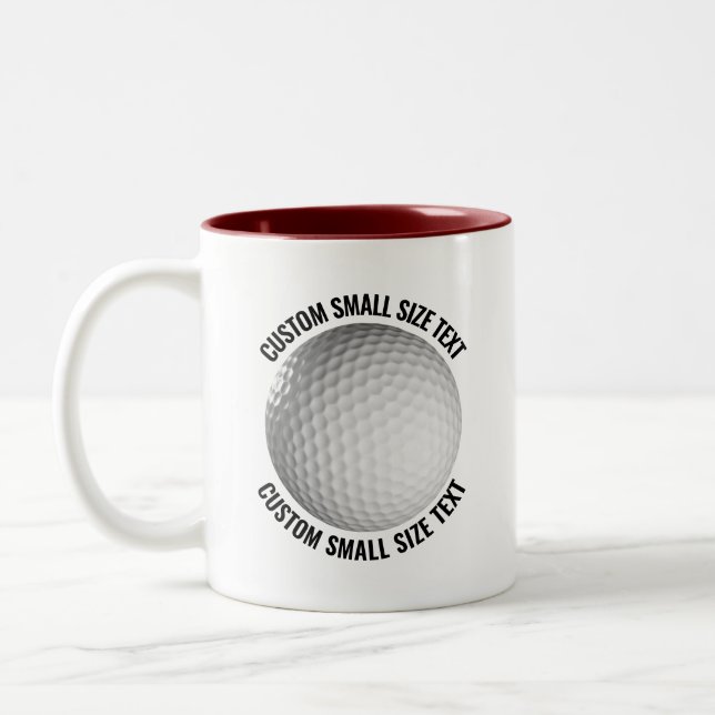 Golf Ball & Small Text MAROON 11oz Custom Two-Tone Coffee Mug (Left)