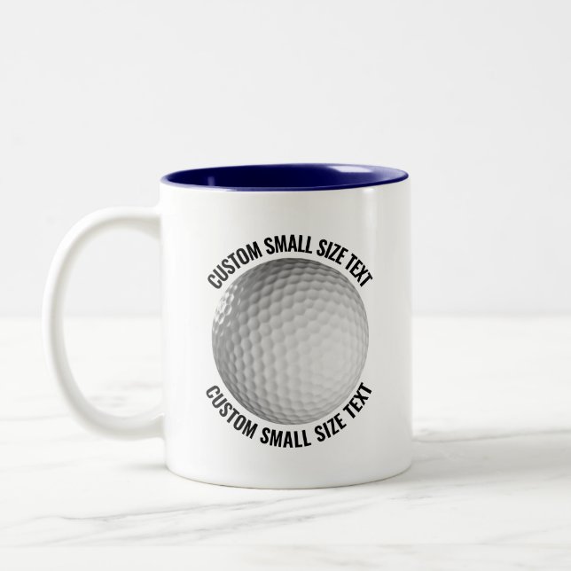Golf Ball & Small Text NAVY BLUE 11oz Custom Two-Tone Coffee Mug (Left)