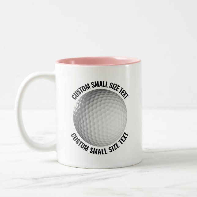 Golf Ball & Small Text PINK 11oz Custom Two-Tone Coffee Mug (Left)