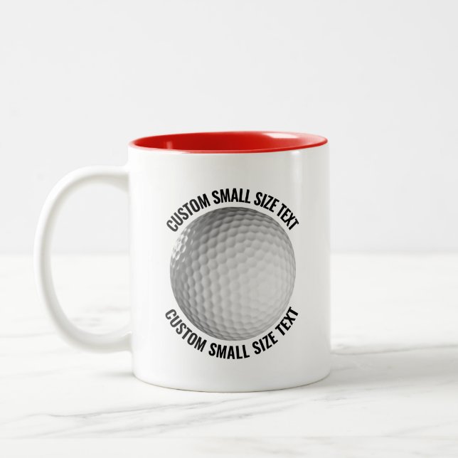 Golf Ball & Small Text RED 11oz Custom Two-Tone Coffee Mug (Left)