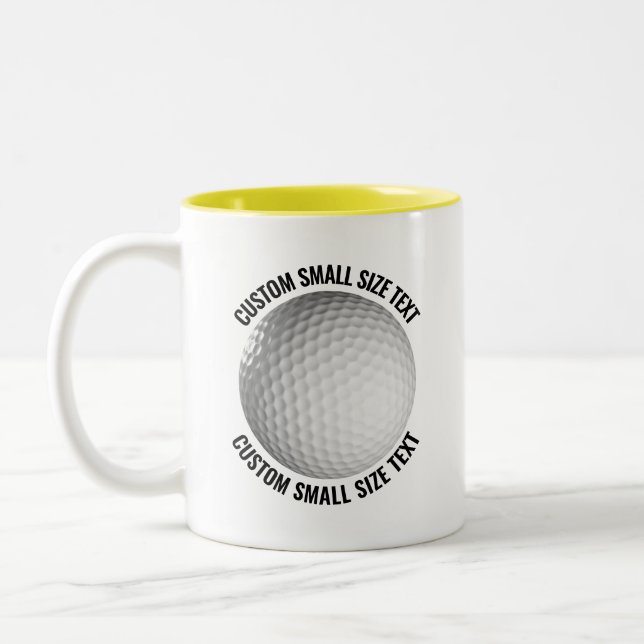 Golf Ball & Small Text YELLOW 11oz Custom Two-Tone Coffee Mug (Left)