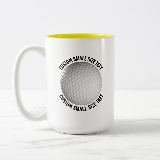 Golf Ball & Small Text YELLOW 15oz Custom Two-Tone Coffee Mug (Left)