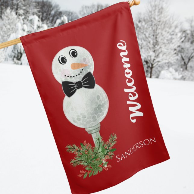 Golf Ball Snowman Black Bowtie Red Background. House Flag (Creator Uploaded)