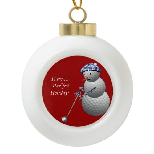 Golf Ball Snowman Ceramic Ball Christmas Ornament