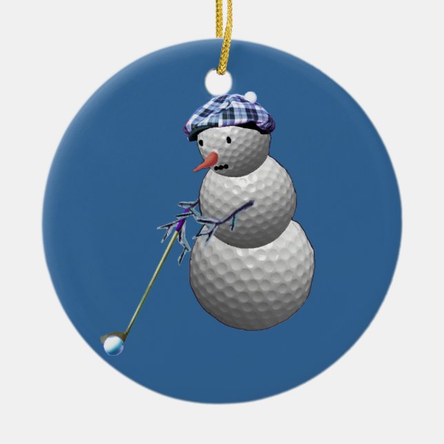 Golf Ball Snowman Ceramic Ornament (Front)
