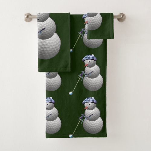 Golf Ball Snowman Christmas Bath Towel Set