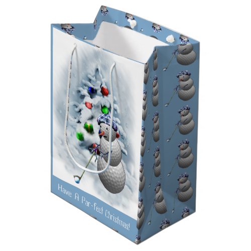 Golf Ball Snowman Christmas Medium Gift Bag