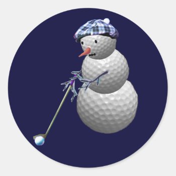 Golf Ball Snowman Classic Round Sticker by TheSportofIt at Zazzle