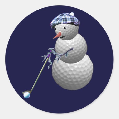 Golf Ball Snowman Classic Round Sticker