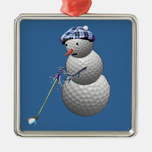 Golf Ball Snowman Metal Ornament