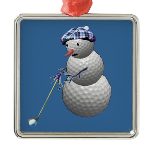 Golf Ball Snowman Metal Ornament