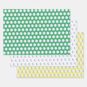 Golf Ball Sport Pattern Green White & Yellow Wrapping Paper Sheets