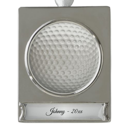 Golf Ball Sport Personalized Silver Plated Banner Ornament