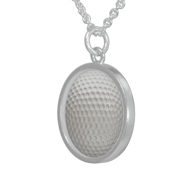 Golf Ball Sport Sterling Silver Necklace (Front Right)