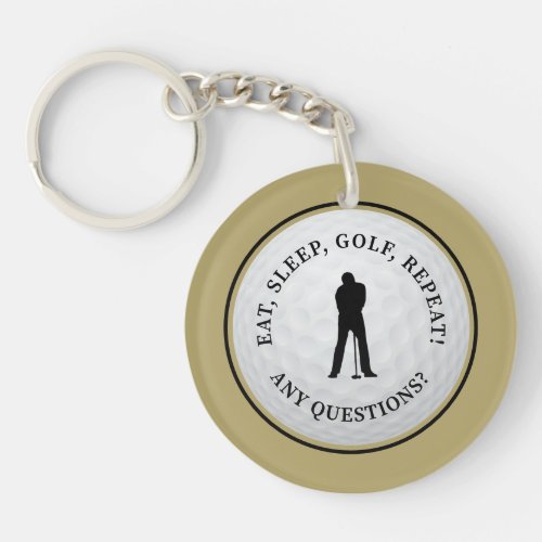 Golf Ball Sports Golfer Modern Monogram Gold Black Keychain