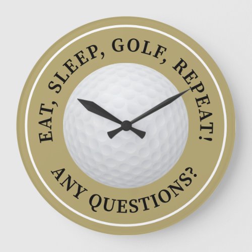 Golf Ball Sports Golfing Funny Quote Modern Gold Large Clock