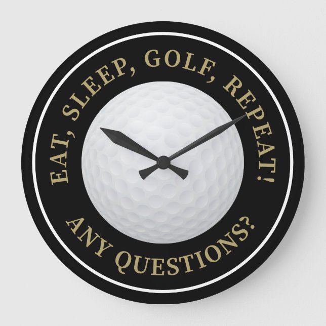 Golf Ball Sports Golfing Quote Modern Black Gold Large Clock (Front)