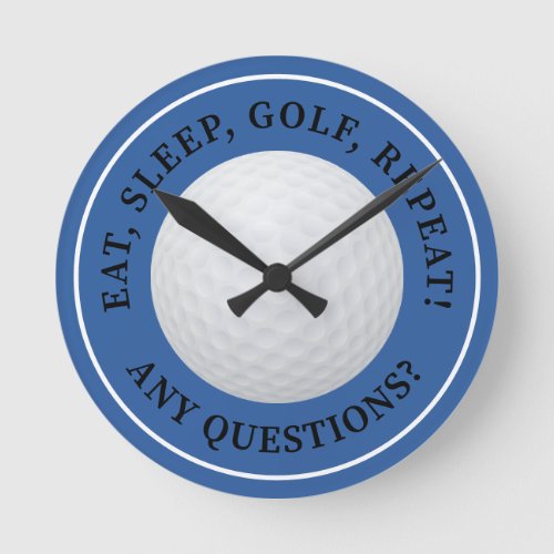 Golf Ball Sports Golfing Quote Modern Blue Black Round Clock