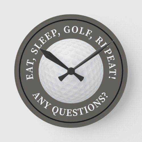 Golf Ball Sports Golfing Quote Modern Brown Bronze Round Clock