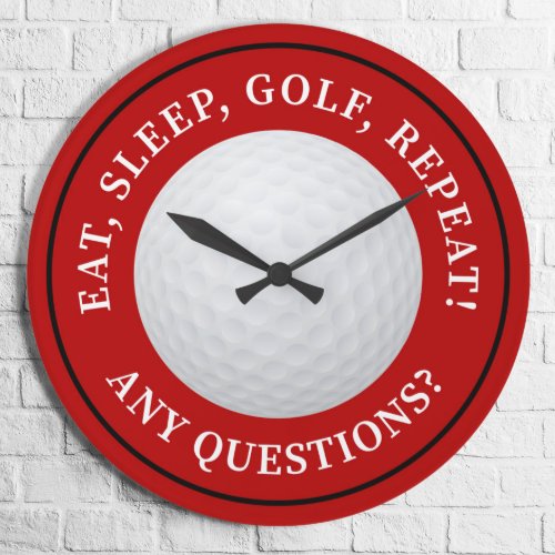 Golf Ball Sports Golfing Quote Modern Funny Red Round Clock
