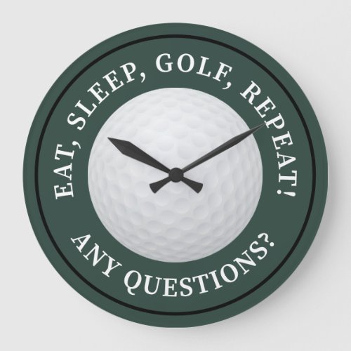 Golf Ball Sports Modern Golfing Quote Green Black  Large Clock