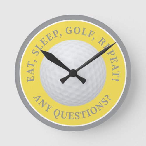 Golf Ball Sports Modern Golfing Quote Yellow Gray Round Clock