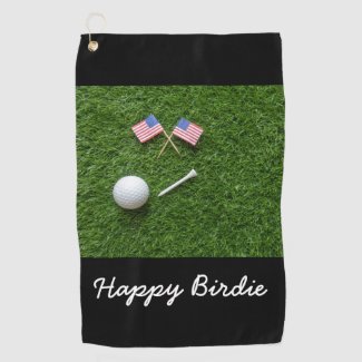 Golf ball tee and flag of America U.S.A. on green Golf Towel