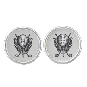 Golf Ball Tee Club Course Golfer Sports Grey Black Cufflinks