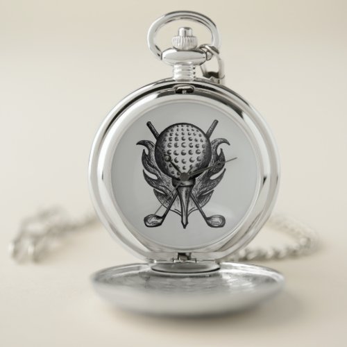 Golf Ball Tee Club Course Golfer Sports Grey Black Pocket Watch