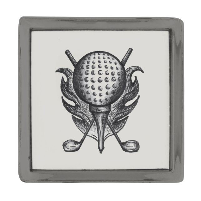 Golf Ball Tee Club Course Pen and Ink Golfer Gift Gunmetal Finish Lapel Pin (Front)