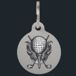 Golf Ball Tee Clubs Golfer Pen Ink Illustrated Pet Name Tag<br><div class="desc">Pet tag design features an original illustration of a classic golf ball, tee, and clubs. Just personalize with the name of your dog or cat. Lots of coordinating pet products are also available from this shop! Don't see exactly what you're looking for? Contact Rebecca to have a product customized just...</div>