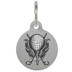 Golf Ball Tee Clubs Golfer Pen Ink Illustrated Pet Name Tag