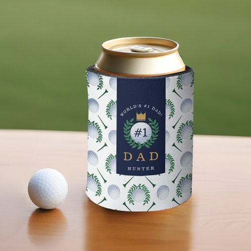 Golf Ball Tee Laurel Wreath Pattern  Monogram Can Cooler