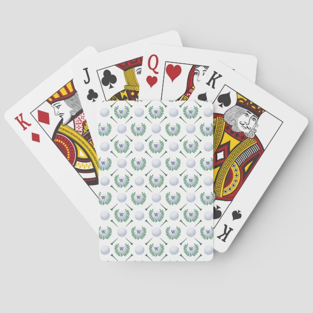 Golf Ball, Tee, Laurel Wreath Pattern & Monogram Poker Cards (Back)