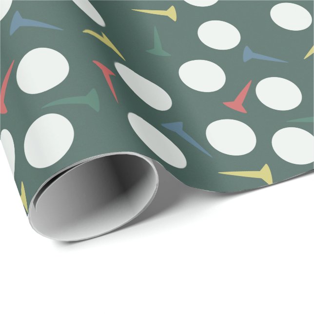 Golf Ball & Tee Pattern Dark Green Wrapping Paper (Roll Corner)