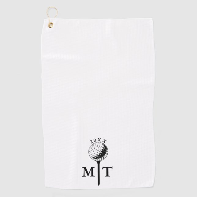 Golf Ball Tee Personalized Initial Monogram Year Towel (Front)