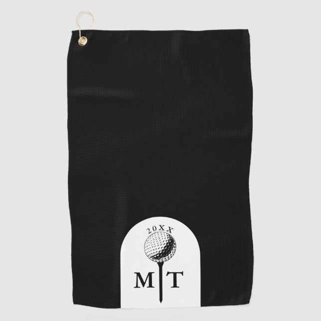 Golf Ball Tee Personalized Initial Monogram Year Towel (Front)