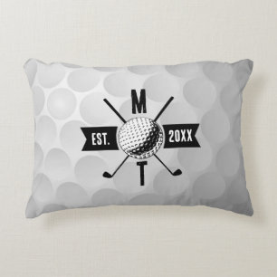 Golf Ball Texture & Club Initial Monogram Accent Pillow