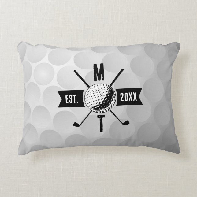Golf Ball Texture & Club Initial Monogram Accent Pillow (Front)
