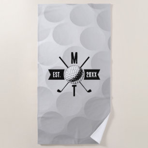 Golf Ball Texture & Club Initial Monogram Beach Towel