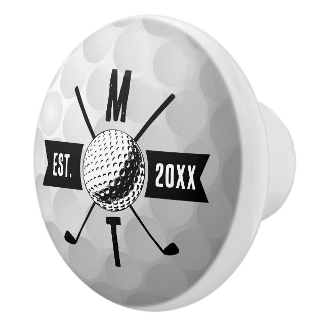 Golf Ball Texture & Club Initial Monogram  Ceramic Knob (Right)