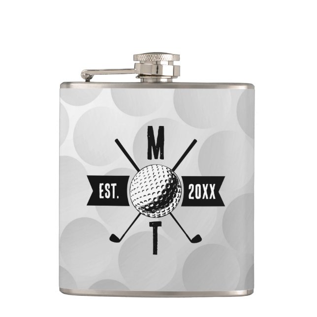 Golf Ball Texture & Club Initial Monogram  Flask (Front)
