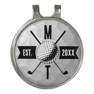 Golf Ball Texture & Club Initial Monogram Golf Hat Clip