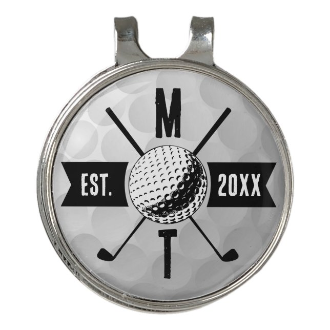 Golf Ball Texture & Club Initial Monogram Hat Clip (Front)