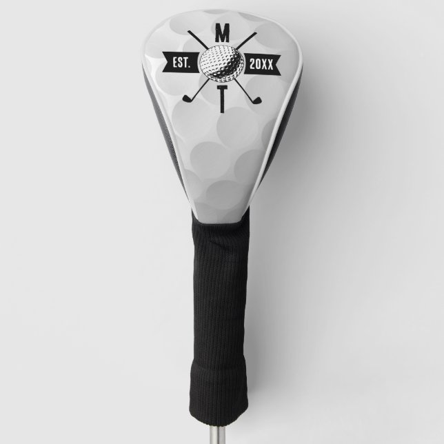 Golf Ball Texture & Club Initial Monogram  Head Cover (Front)