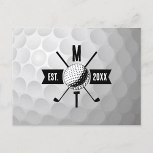 Golf Ball Texture & Club Initial Monogram Holiday Postcard