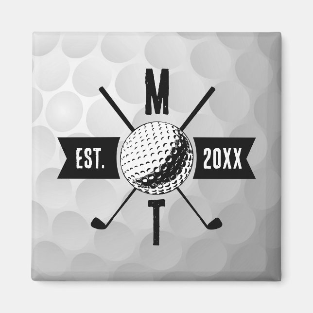 Golf Ball Texture & Club Initial Monogram Magnet (Front)