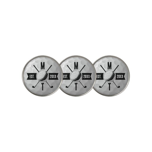 Golf Ball Texture & Club Initial Monogram Marker (3 Up)